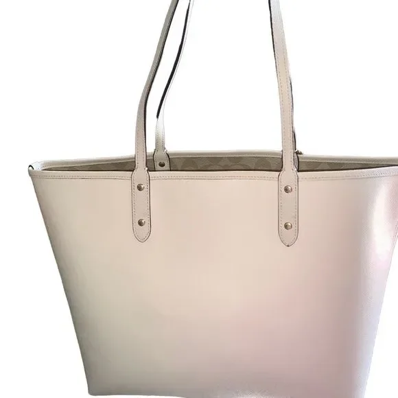 Coach Faux Leather Reversible City Tote in Chalk/Brown Signature Logo - Picture 4 of 4